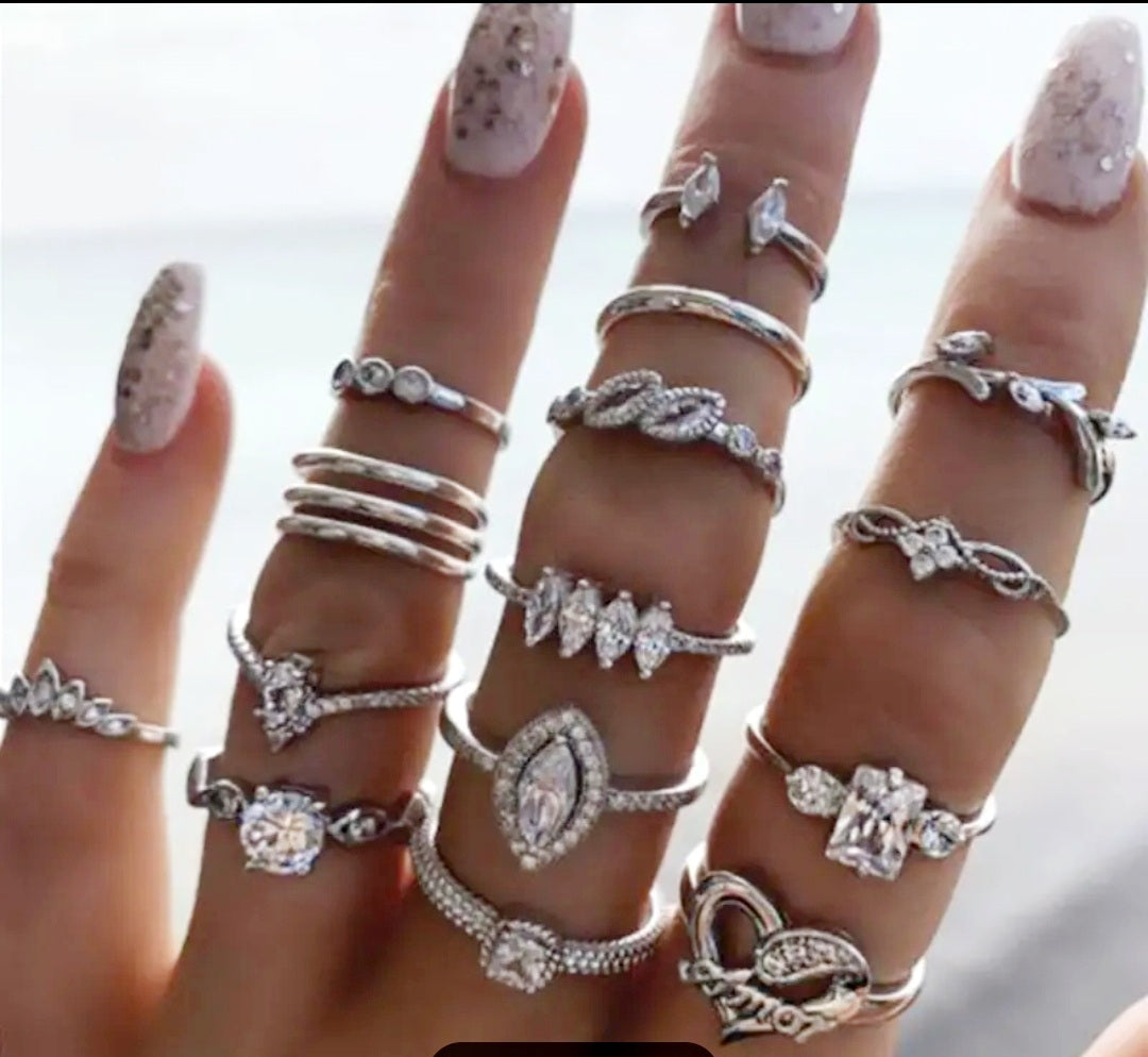 Bling and silver-tone stackable rings