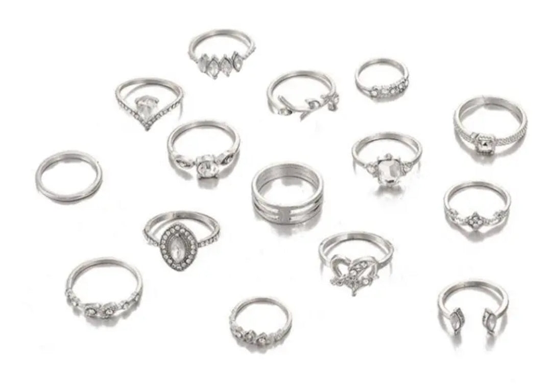Bling and silver-tone stackable rings