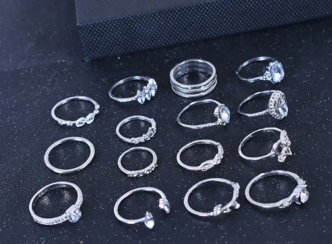Bling and silver-tone stackable rings