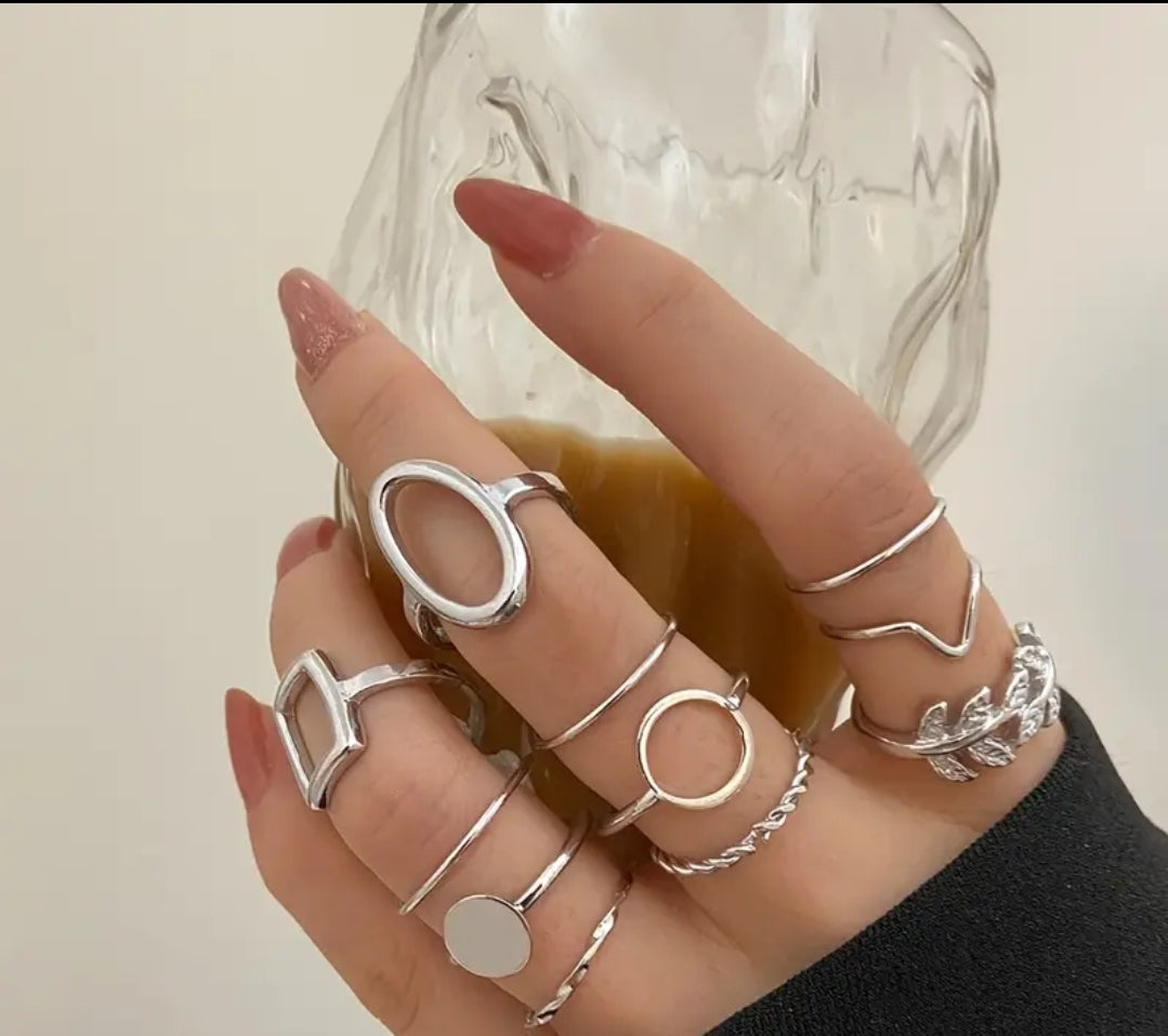 Geometrical silver-tone stackable rings