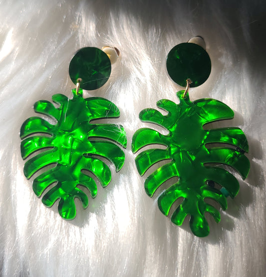 Emerald Monstera Leaf Clip-On Earrings